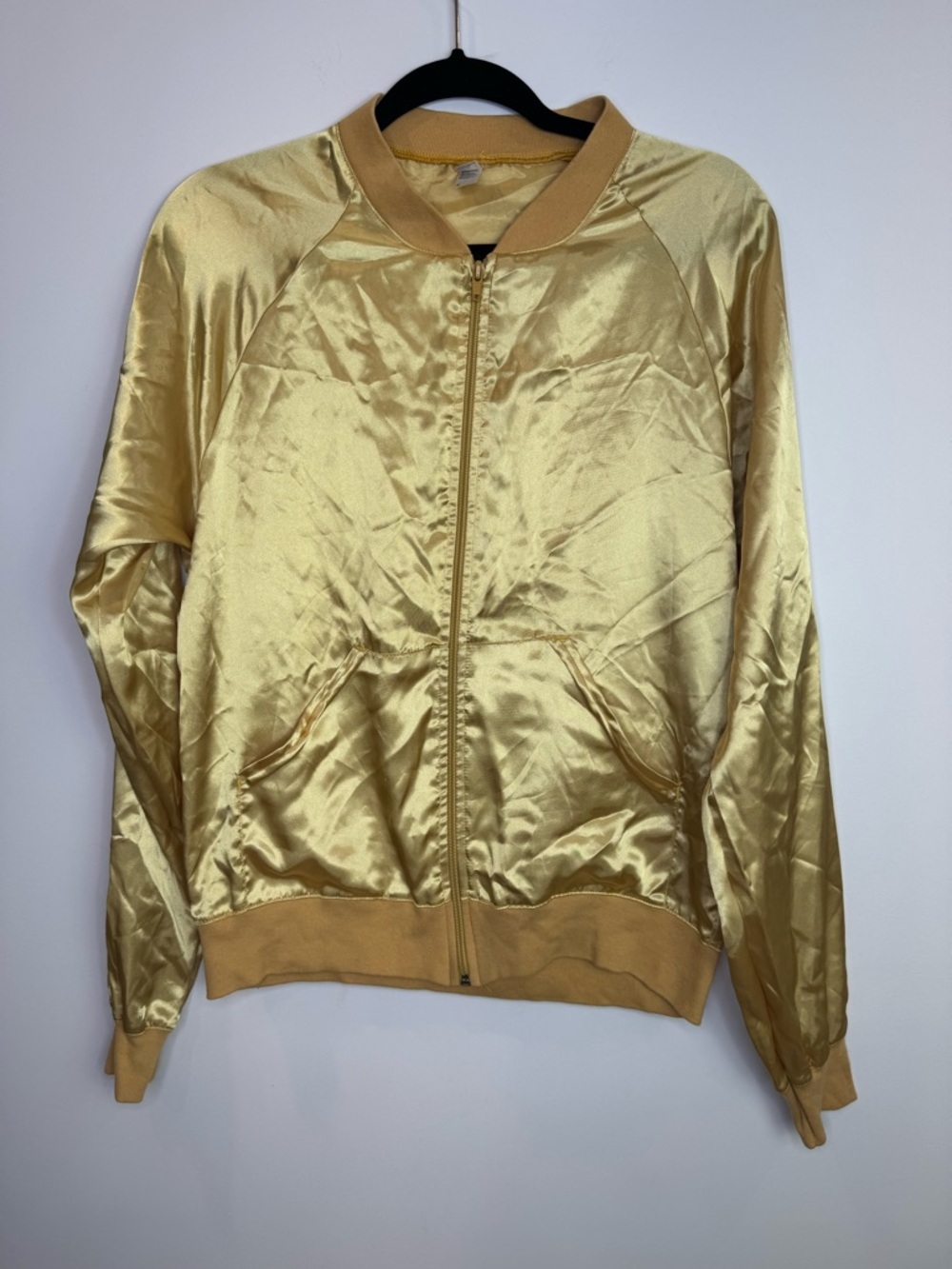 American Apparel Gold Satin Bomber Jacket Size small As Seen On Amy Winehouse